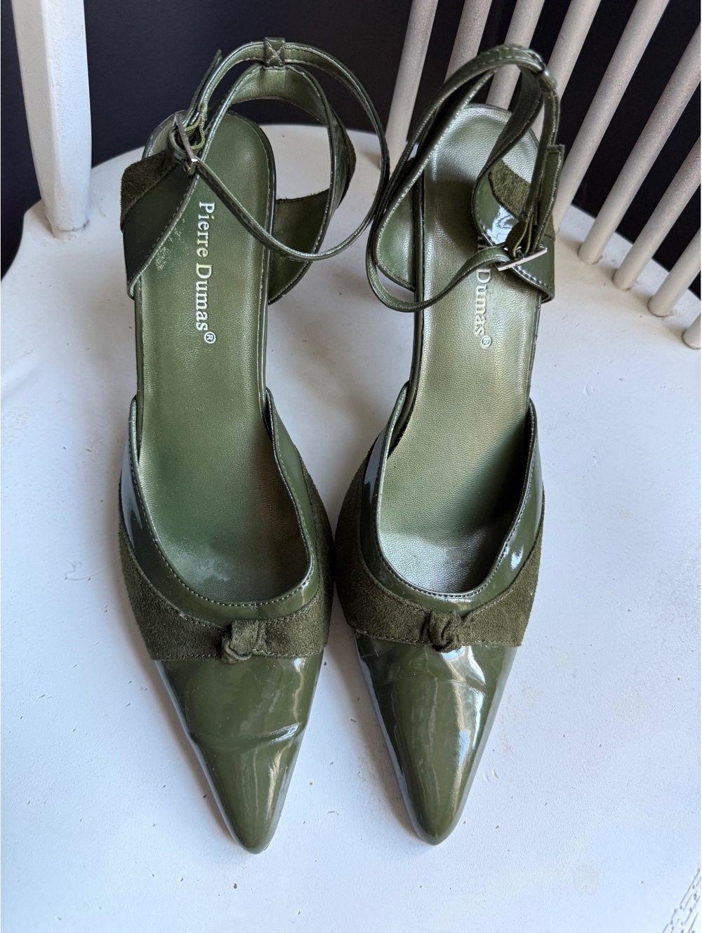 Pierre Dumas Olive Green Pointed Toe Ankle Strap Heels Size 10M